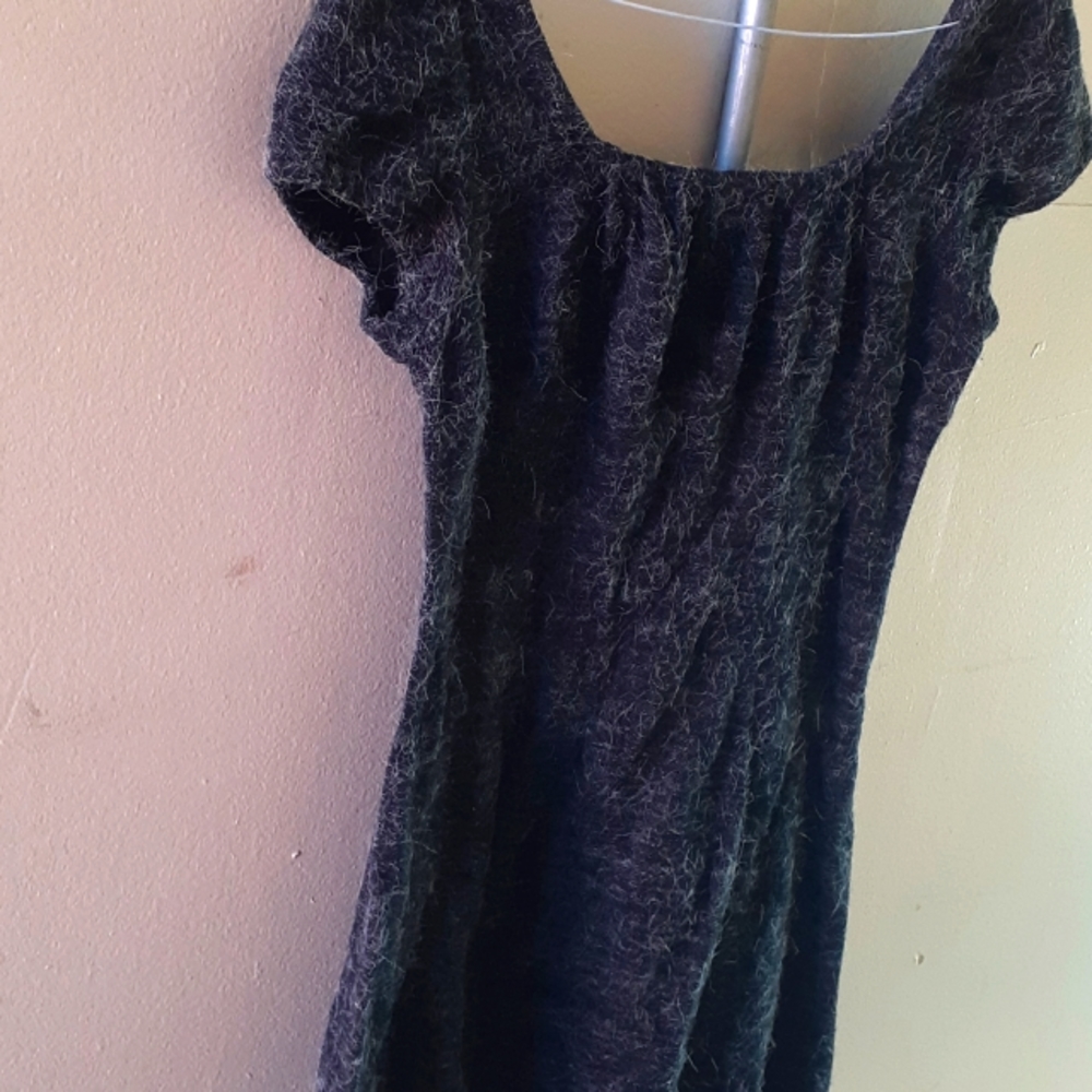 French Kiss Polyester Mohair Knit Babydoll Mini dress Tunic Gray Charcoal hues